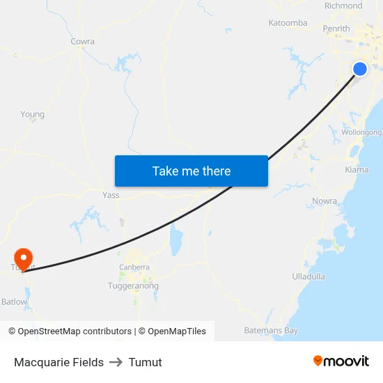 Macquarie Fields to Tumut map