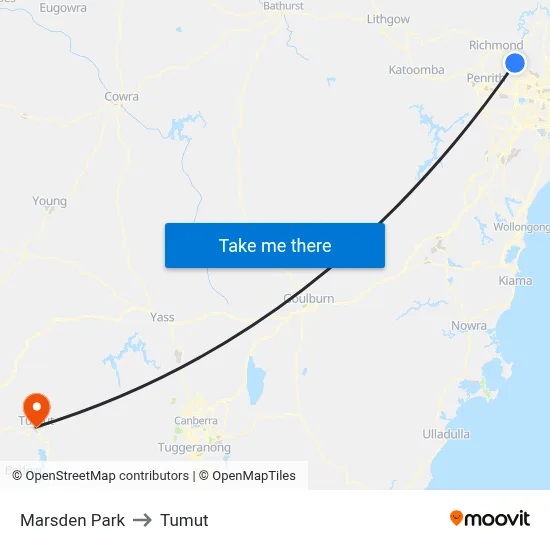 Marsden Park to Tumut map