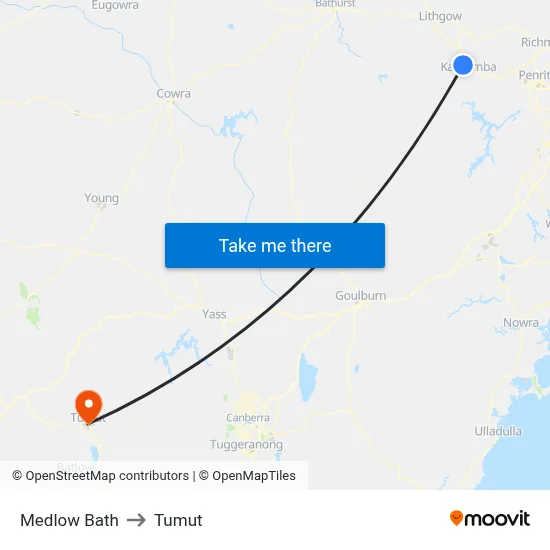 Medlow Bath to Tumut map