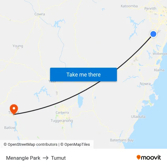 Menangle Park to Tumut map