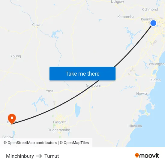 Minchinbury to Tumut map