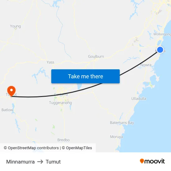 Minnamurra to Tumut map