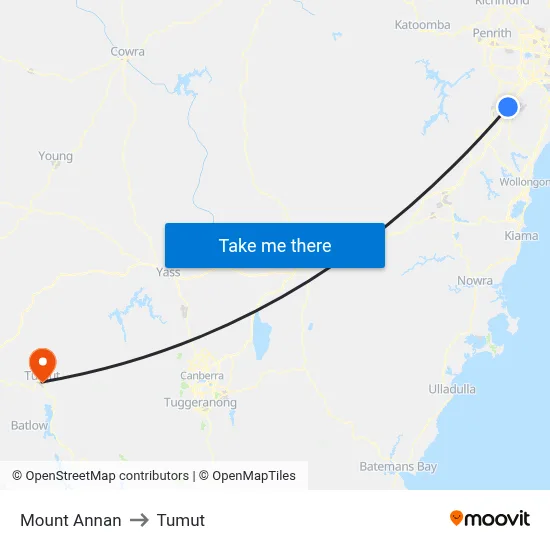 Mount Annan to Tumut map