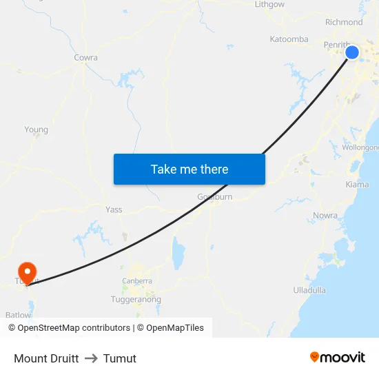 Mount Druitt to Tumut map