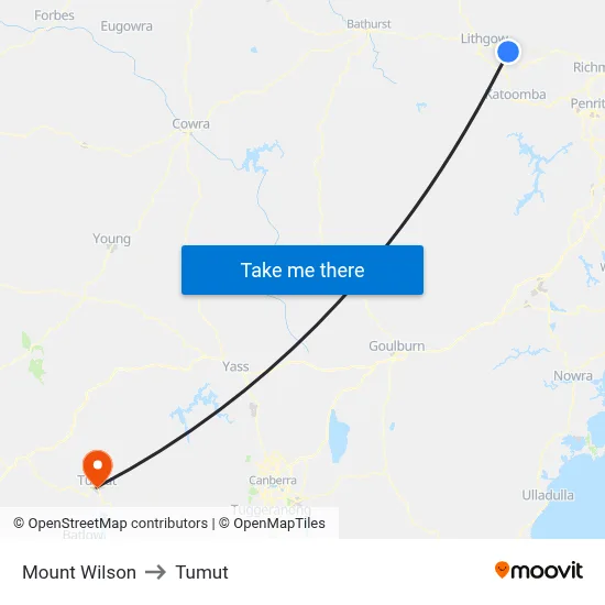 Mount Wilson to Tumut map