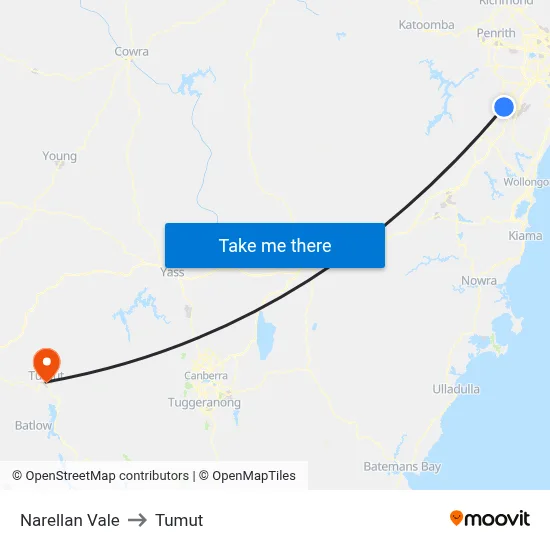 Narellan Vale to Tumut map
