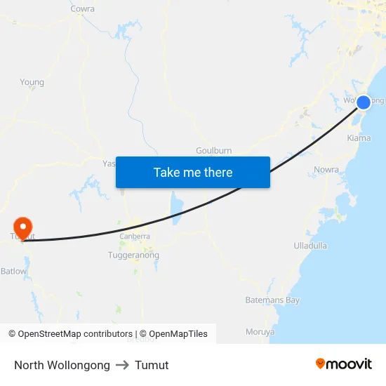 North Wollongong to Tumut map