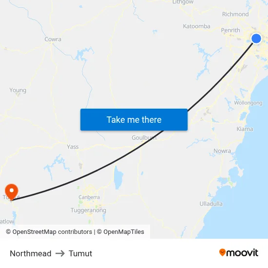 Northmead to Tumut map