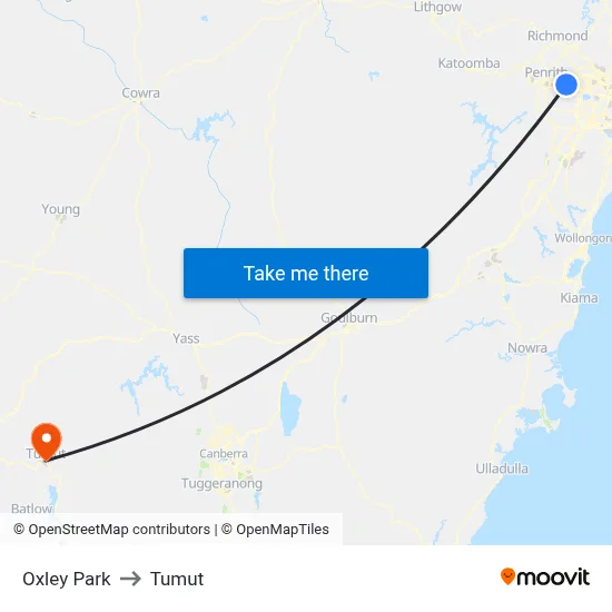 Oxley Park to Tumut map