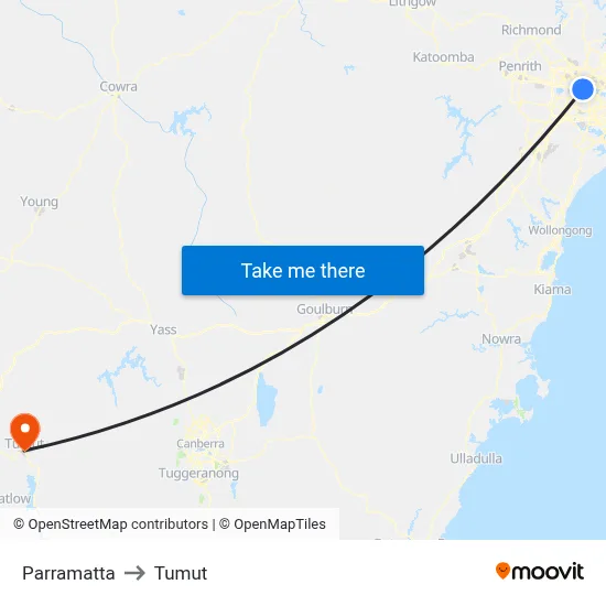 Parramatta to Tumut map