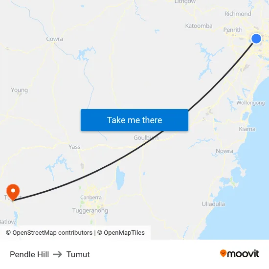 Pendle Hill to Tumut map