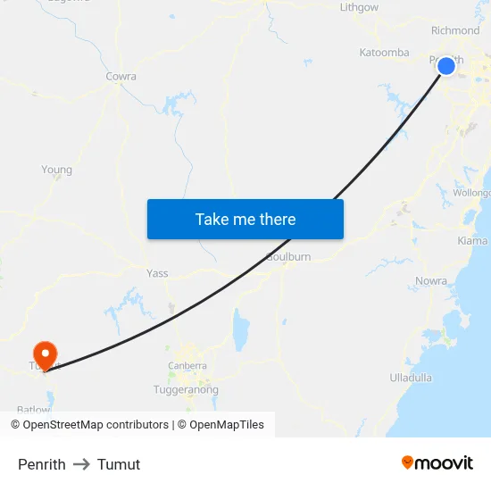 Penrith to Tumut map