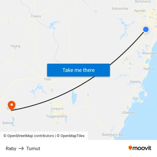Raby to Tumut map