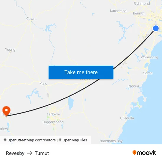 Revesby to Tumut map