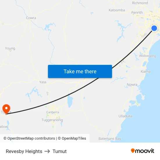 Revesby Heights to Tumut map