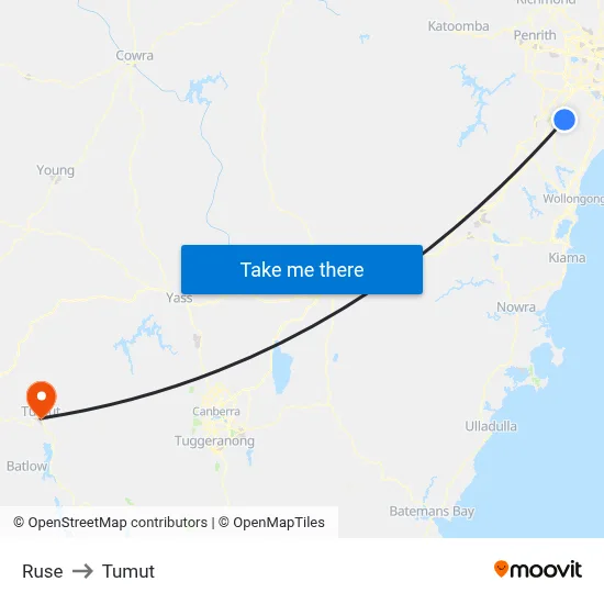 Ruse to Tumut map