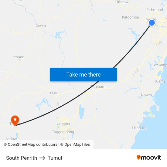 South Penrith to Tumut map
