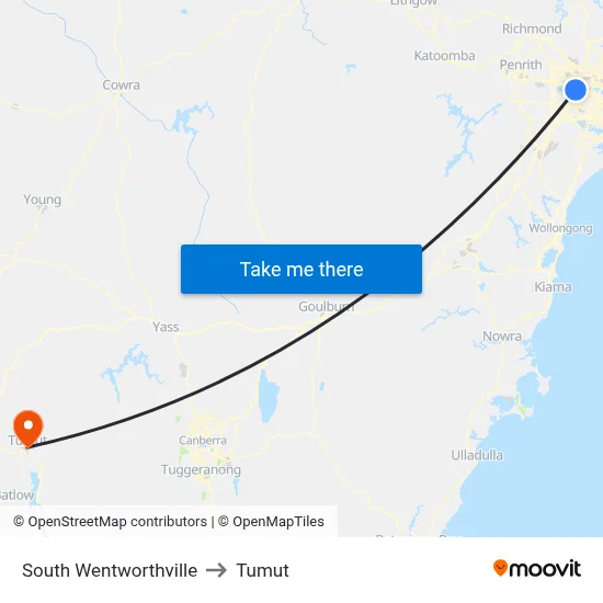 South Wentworthville to Tumut map