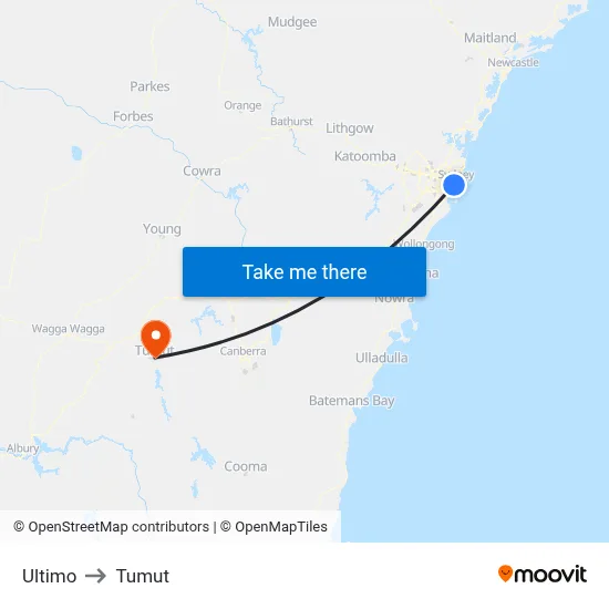 Ultimo to Tumut map