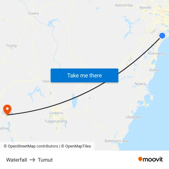Waterfall to Tumut map