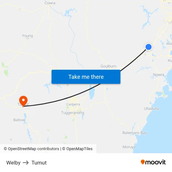 Welby to Tumut map