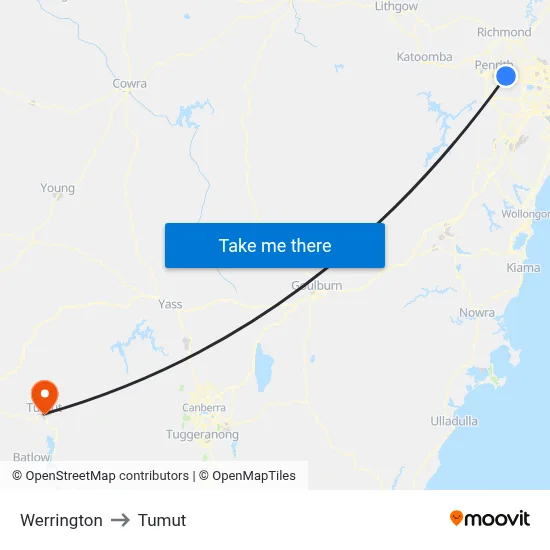 Werrington to Tumut map