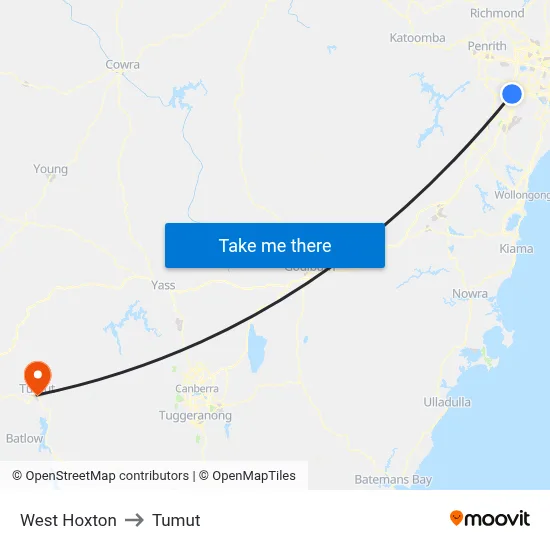 West Hoxton to Tumut map