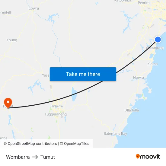 Wombarra to Tumut map