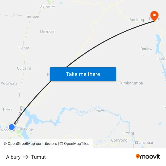 Albury to Tumut map