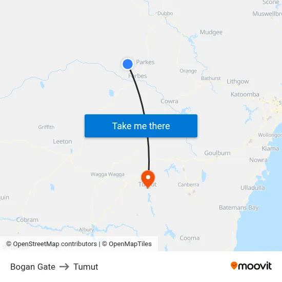 Bogan Gate to Tumut map