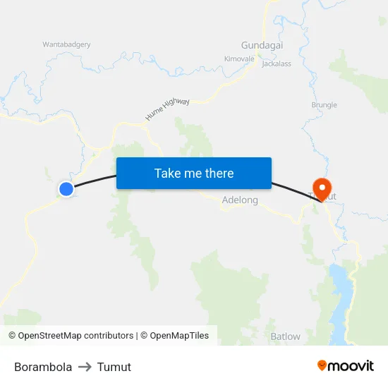 Borambola to Tumut map