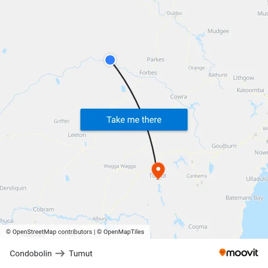 Condobolin to Tumut map