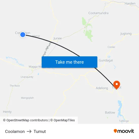 Coolamon to Tumut map