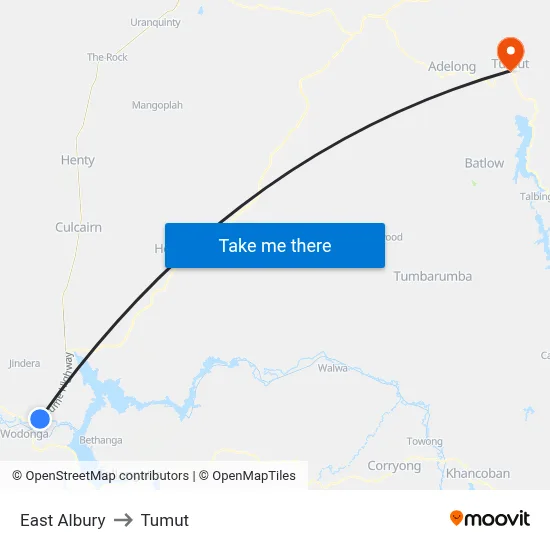 East Albury to Tumut map