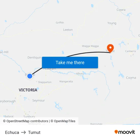 Echuca to Tumut map
