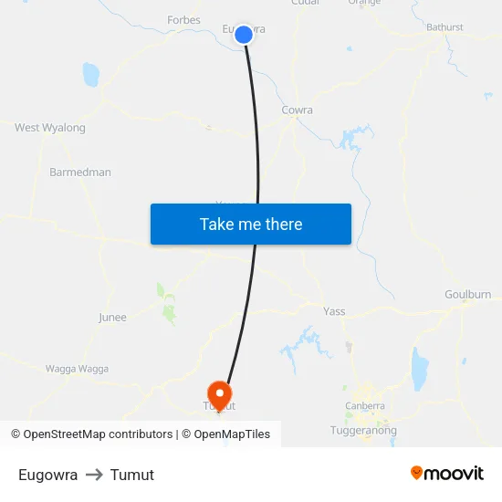 Eugowra to Tumut map