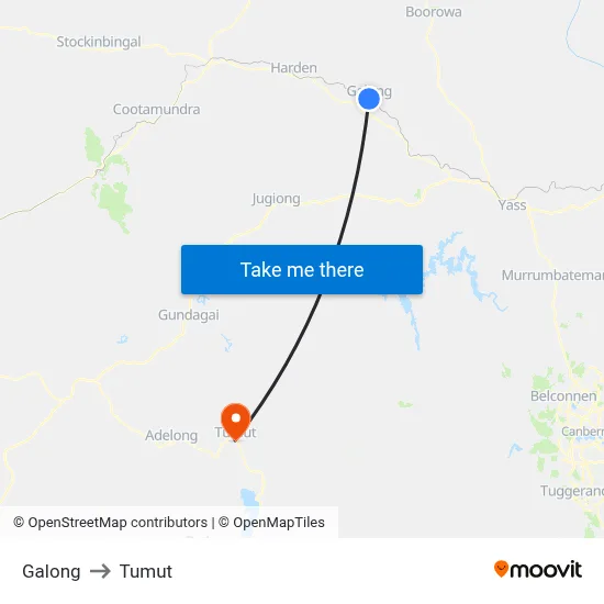 Galong to Tumut map