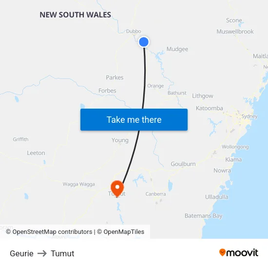 Geurie to Tumut map