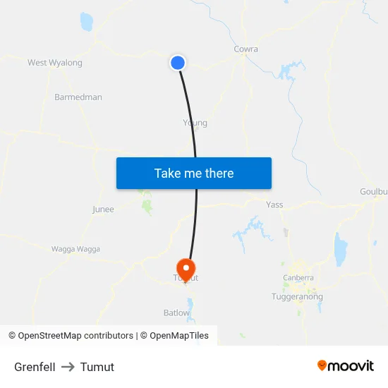 Grenfell to Tumut map