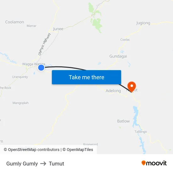 Gumly Gumly to Tumut map