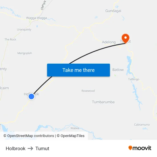Holbrook to Tumut map