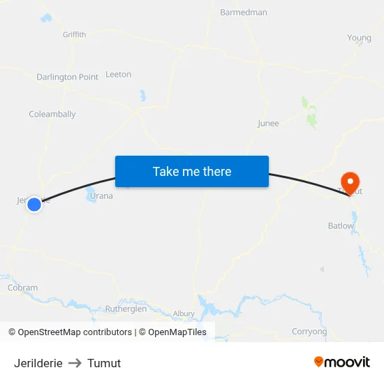 Jerilderie to Tumut map