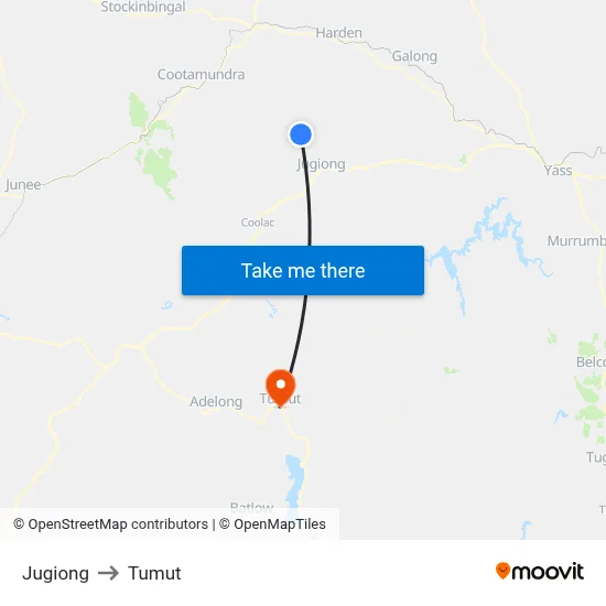 Jugiong to Tumut map
