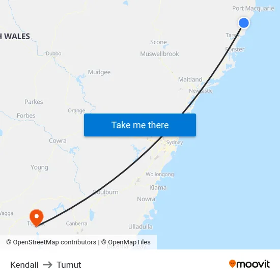 Kendall to Tumut map