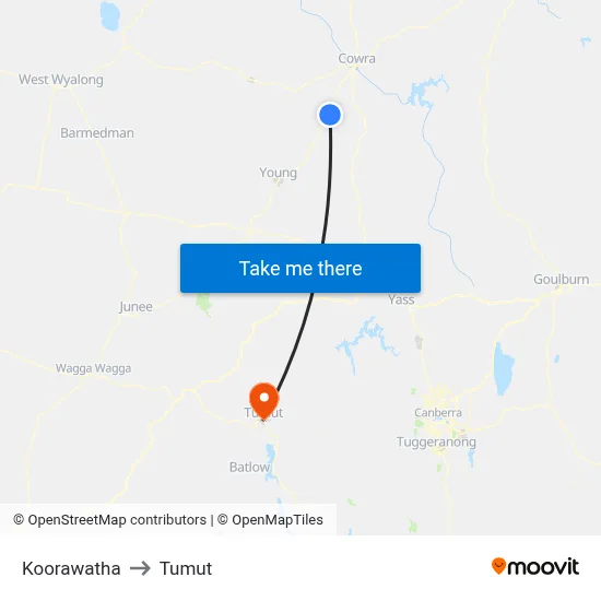 Koorawatha to Tumut map