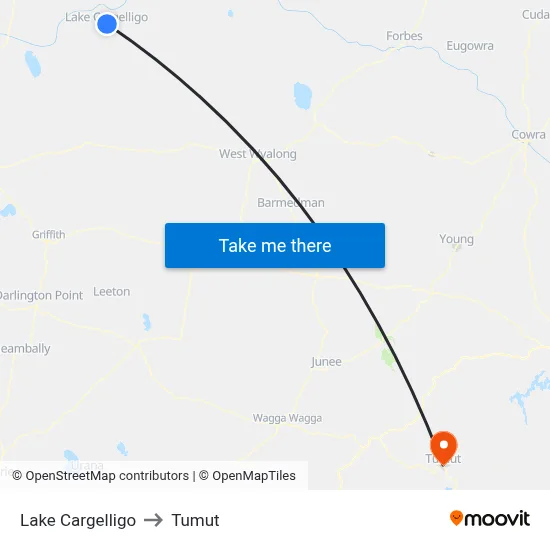 Lake Cargelligo to Tumut map