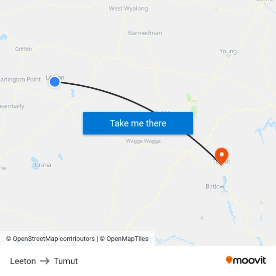 Leeton to Tumut map