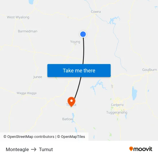 Monteagle to Tumut map