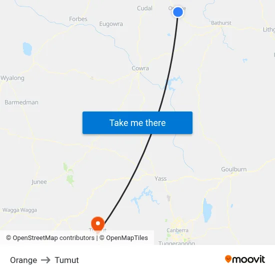 Orange to Tumut map