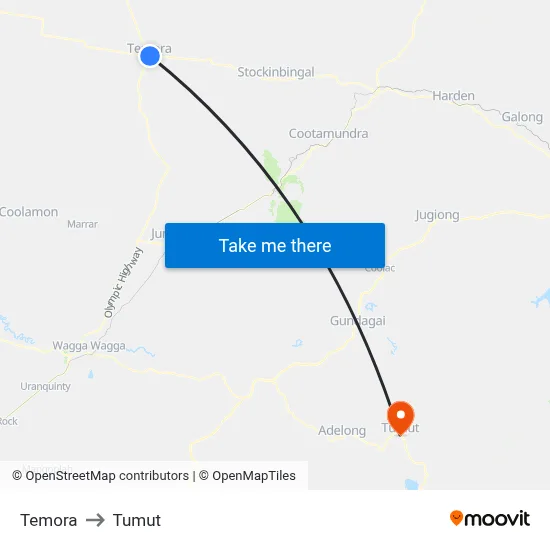 Temora to Tumut map